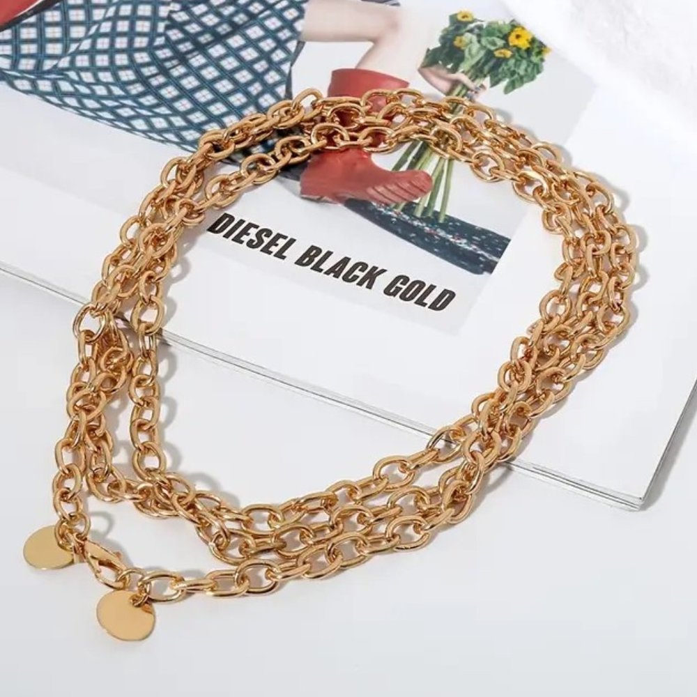 Chain Belt Thin Waist Belly Dangle Gold Metallic Metal Minimalist Glam Stylish